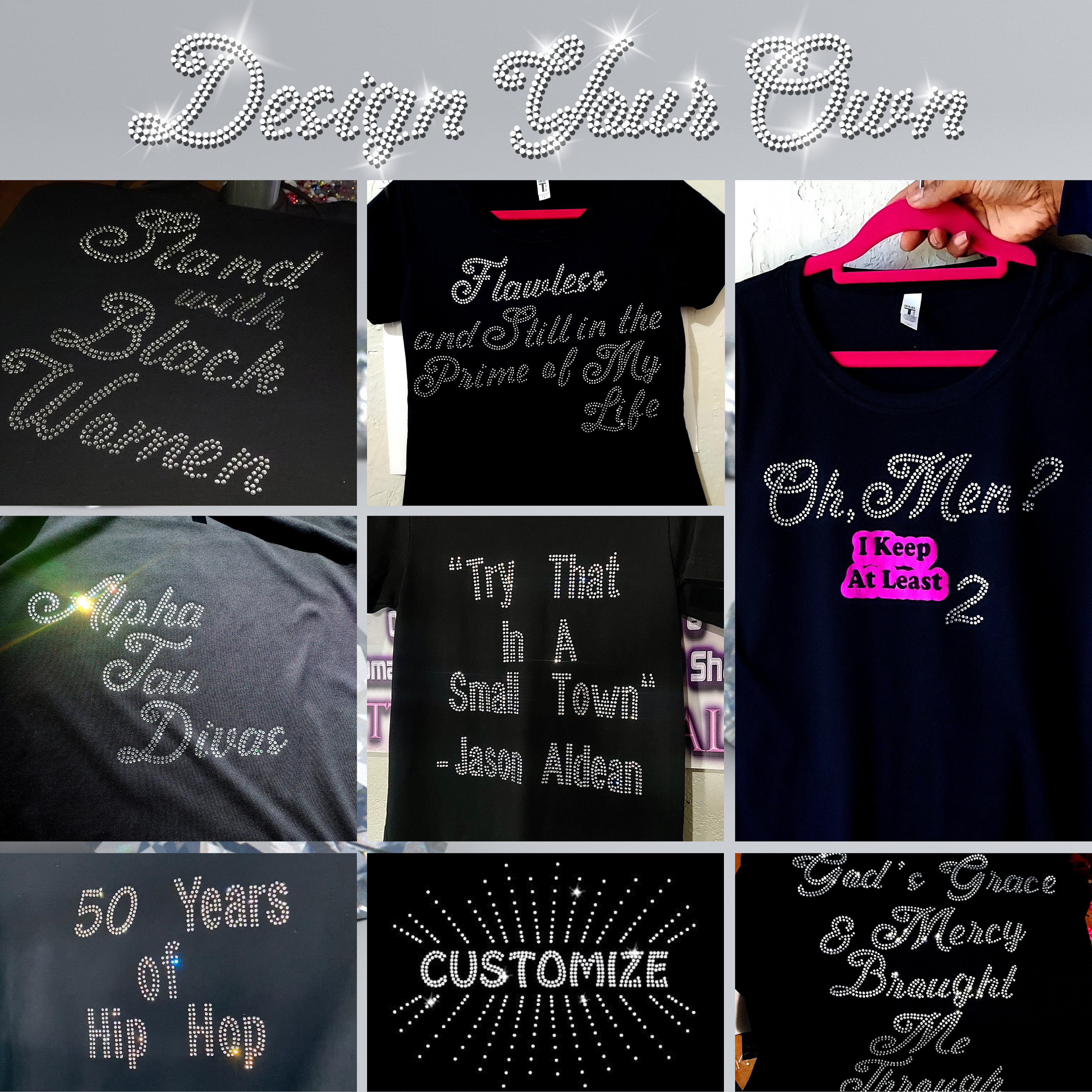 Design Your Own Shirt | Custom Rhinestone Shirt | Your Text Here Custom ...