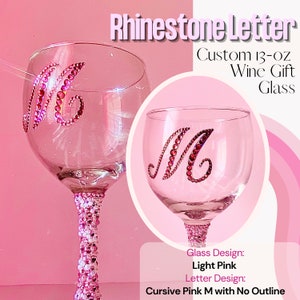 Copa de vino con letras de diamantes de imitación, copa de vino con letras de diamantes de imitación, regalo de monograma personalizado, copa de vino con letras de diamantes personalizable