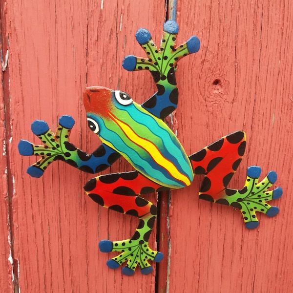 Metal Frog Wall Art Hand Made in Haiti By Street Artists From Recycled Steel Drums,  Great Xmas Gift For The Home or Garden , Oil Drum Art