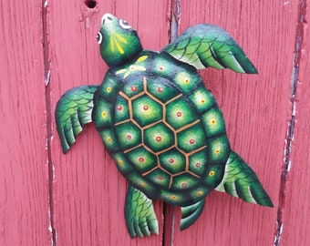 Tropical Metal Turtle Wall Hanger Hand Made From Recycled Oil  Drums Made In Haiti, Turtle Ornament Quality Wall Art Great Xmas Gift idea