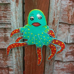 Tropical Metal Octopus Wall Hanger Made From Recycled Oil Drums Handmade Indoors Outdoors Quality, Great Gift For New Home Xmas Yard Art