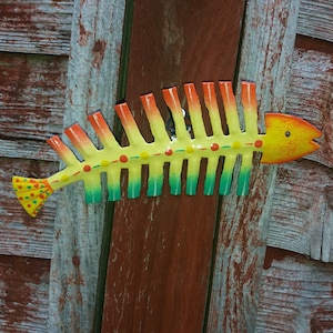 Metal Fish Bone Wall Hanger handmade From Upcycled Oil Drums Indoors Outdoors Quality, Great Gift For New Home Yard Art Tropical Fishbones