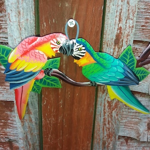 Metal Parrot Love Birds Handmade By Haitian Street Artists From Upcycled Steel Drums Outdoor Garden Decor Art For the Patio Fence Or Wall