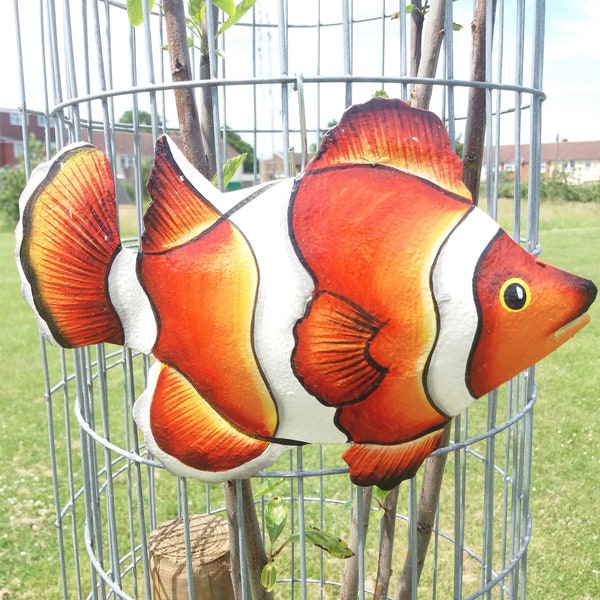 Metal Clown Fish Caribbean Wall Hanger Art Made From Recycled Steel Drums Handmade Indoors Outdoors Quality, Great Gift For A New Home