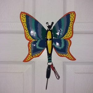 Butterfly Key Hook Wall Hanger Handmade From Upcycled Steel Drums By Artists in Haiti. Wall Art For Your Home. Great Housewarming Gift Idea