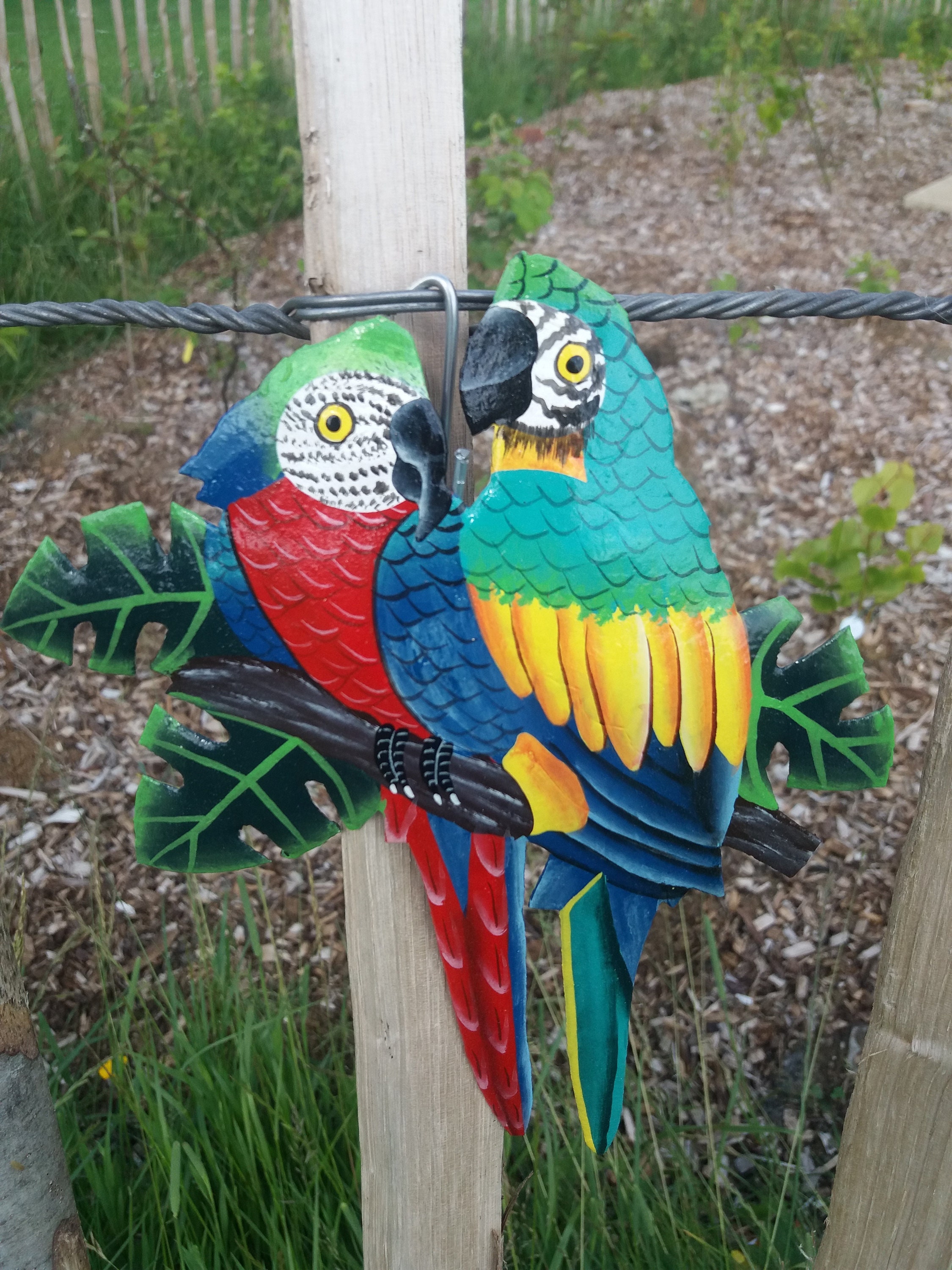 2 Pairs of Parrot Love Birds Metal Wall Art Handmade in Haiti by Street