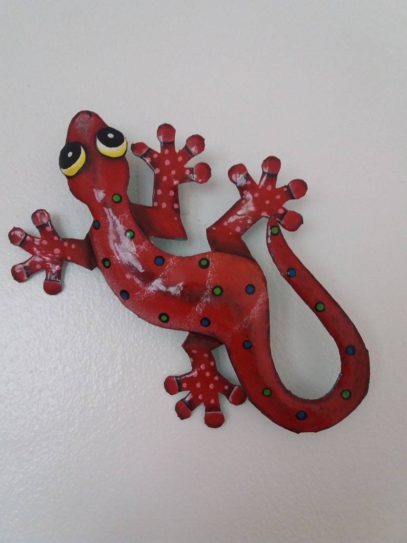 Set of Handmade Metal Gecko Garden Art Wall Hangers, Handmade in Haiti