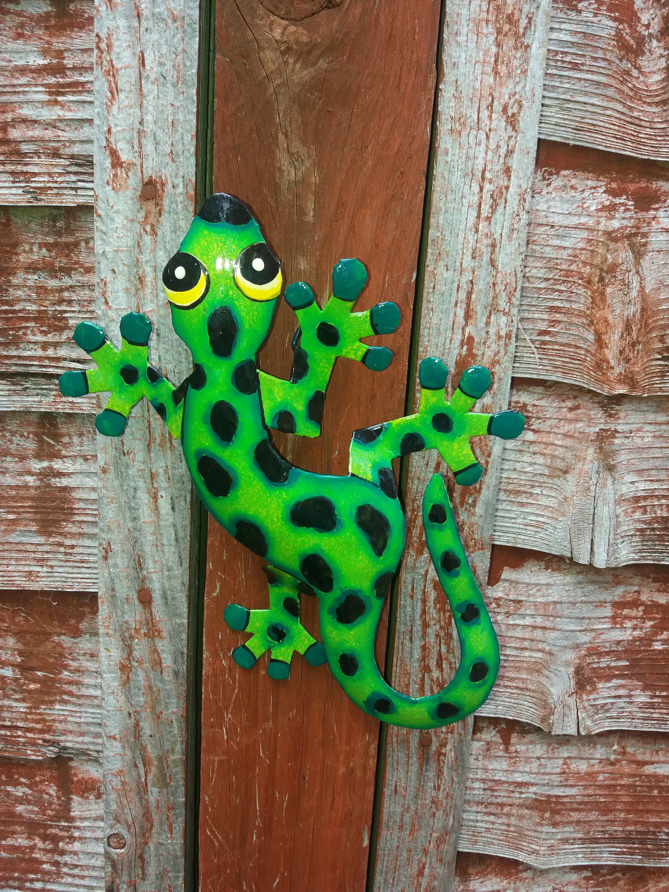 Set of Handmade Metal Gecko Garden Art Wall Hangers, Handmade in Haiti