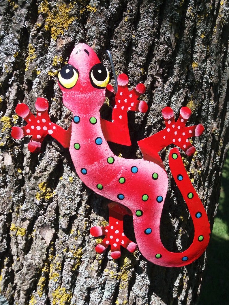 Set of Handmade Metal Gecko Garden Art Wall Hangers, Handmade in Haiti