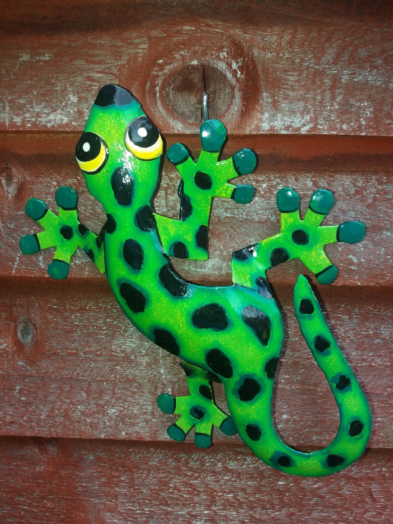 Set of Handmade Metal Gecko Garden Art Wall Hangers, Handmade in Haiti