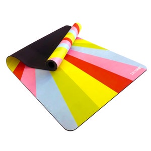 Colorful Groovy Sun Yoga Mat for 60s Lovers | Non-Slip Suede Finish, Eco-Friendly Material, 72" x 24" x 5mm