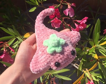Crochet Strawberry Stingray- size in description- handmade plushie- stuffed animal