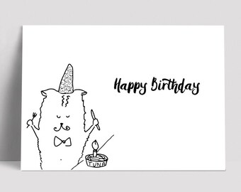 Cat Birthday Card, Dog Birthday Card, Hand drawn Illustration