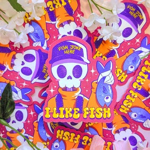 Adesivo glitterato "Mi piace il pesce" - Adesivi con citazioni divertenti - Adesivi spettrali di Halloween