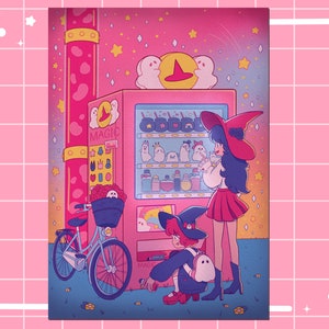 Magical Witch Vending Machine Anime Illustration, Anime Poster, Anime Prints, Kawaii Art Print, Kawaii Decor, Illustration Print