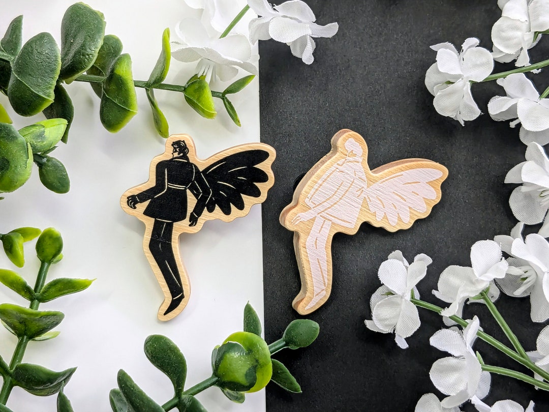 Azicrow Matching Wooden Pins - Good Omens Aziraphale and Crowley Pins ...