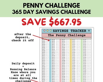 Penny Savings Challenge Tracker, Money Challenge, Save 667, Money Saving Challenge Printable Tracker, Savings Goal Digital Tracker