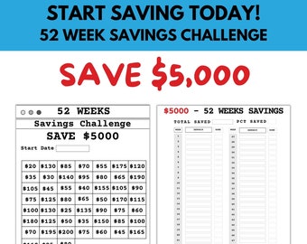 52 Week Savings Challenge Tracker, Editable Money Saving Challenge Tracker, 5k Challenge, Printable Saving Challenge, Savings Goal