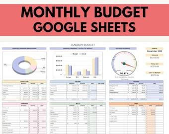 Monthly Budget Spreadsheet, Google Sheets Budget Template, Monthly Budget, Budgeting Spreadsheet, Paycheck Budget, Expense Tracker,
