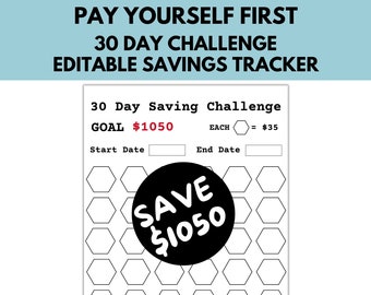 Printable Savings Challenge Tracker, Editable Savings Tracker, Join the 30 Day Money Savings Challenge and Watch Your Savings Grow 1050