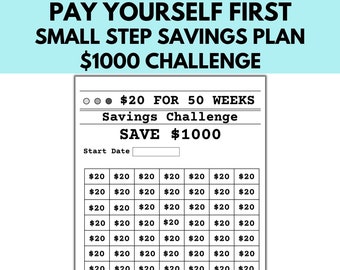 Savings Challenge Tracker, 20.00 Money Challenge, Save 1000, Money Saving Challenge Printable Tracker, 50 Week Savings Goal Tracker