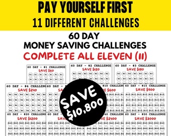 Money Saving Challenge, 60 Day Savings Challenge Bundle, Printable Saving Challenge Tracker, 11 Saving Goal Tracker, 10K Saving Challenge