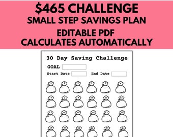 30-Day Savings Challenge, Editable PDF, Printable Money Saving Tracker, Pay Yourself First, Money Saving Challenge, Save Money