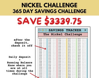 Nickel Savings Challenge Tracker, 365 Days Money Challenge, Save 3339, Money Saving Challenge Printable, Savings Goal Digital Tracker