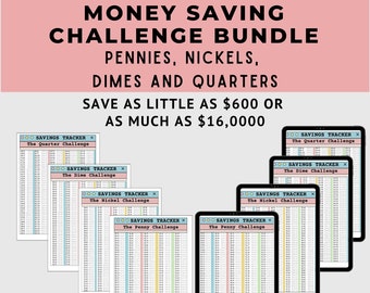 Money Savings Challenge Bundle, Penny, Nickel, Dime and Quarter Savings Tracker, Savings Challenge Printable, 365 Day Challenge Coin Savings