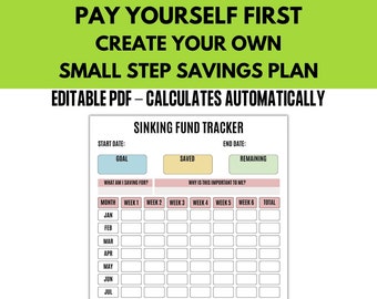 Editable Sinking Fund Tracker, Create Your Own Money Challenge, Money Saving Challenge Printable, Savings Goal, 52 Week Savings Challenge