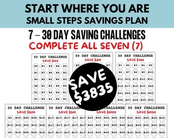 Money Saving Challenges, 30 Day Savings Challenge Bundle, Save 3835, Printable Saving Challenge Tracker, 7 Savings Goal Tracker, Save Money