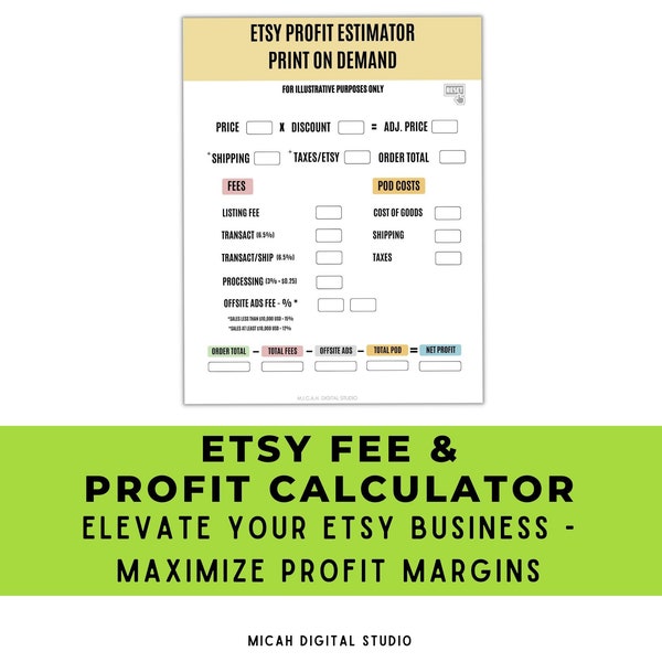 ETSY Fee and Profit Calculator, ETSY Pricing Strategy, Editable PDF Form,  Profit Margin Template, Etsy Fess for Sellers,Etsy Fee Calculator