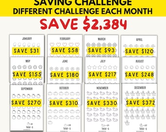 Money Saving Challenge, 12 Month Saving Challenge Bundle, Monthly Savings Challenge, Digital Savings Tracker, Printable Savings Challenge