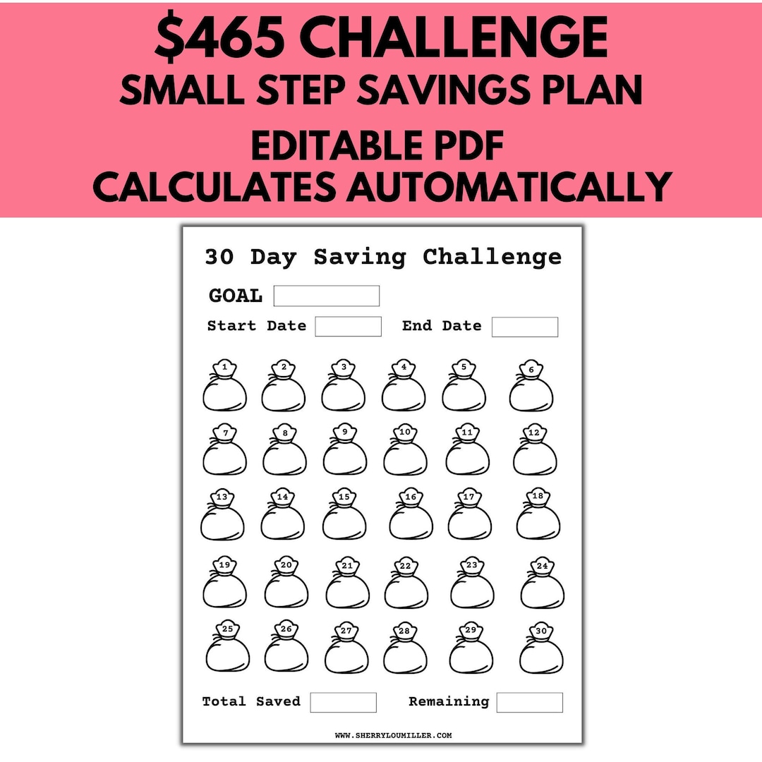 30-day Savings Challenge, Editable PDF, Printable Money Saving Tracker ...
