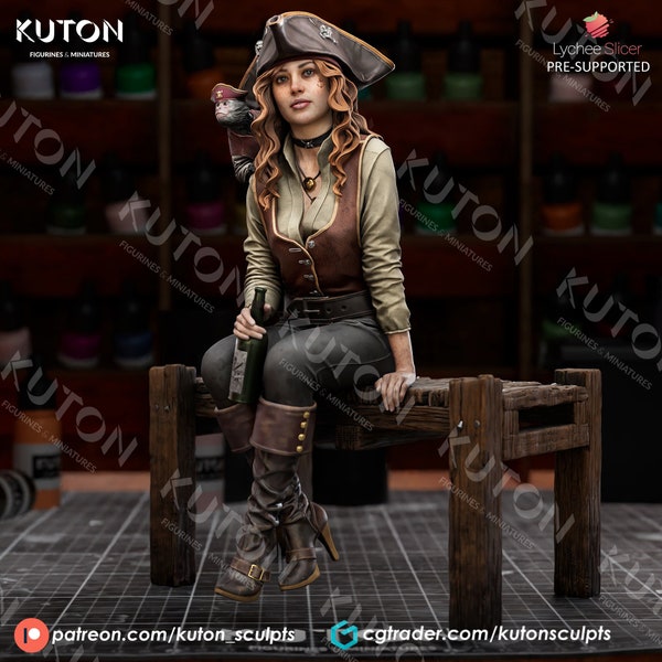 Captain Lyra, 75mm scale fantasy resin 3D printed model/diorama, Fan art sculpt, Figure Kit by Kuton sculpts