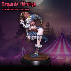 Knifethrower Harlequin, 3D printed miniature, Circus freaks, 32mm, 36mm, 75mm, Gaz minis
