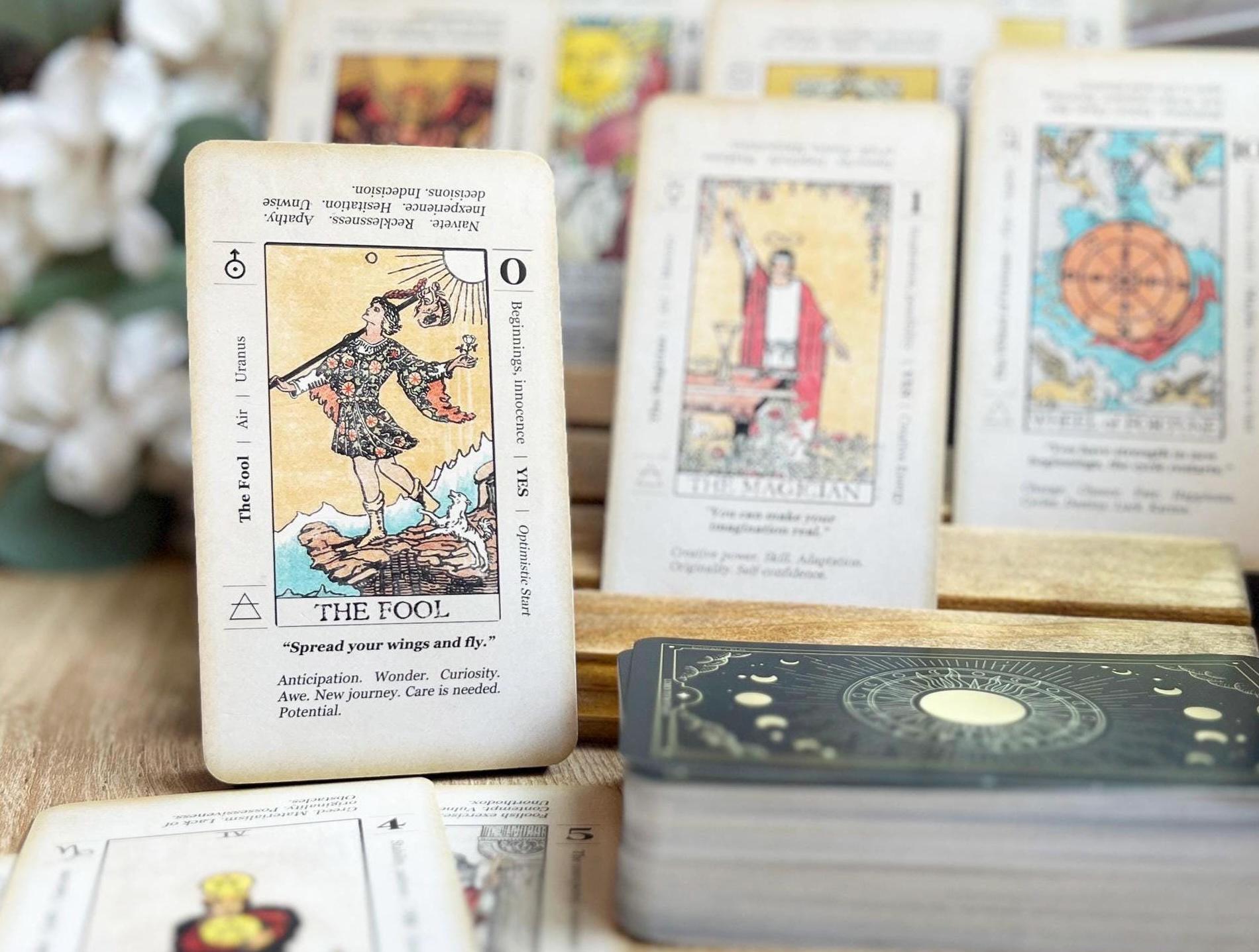 BEGINNER TAROT Deck Keyword Tarot Cards, Learn Guided Tarot, Reversed, Zodiac, Numerology, Astrology, Yes/No, Training Tarot, Classic Size