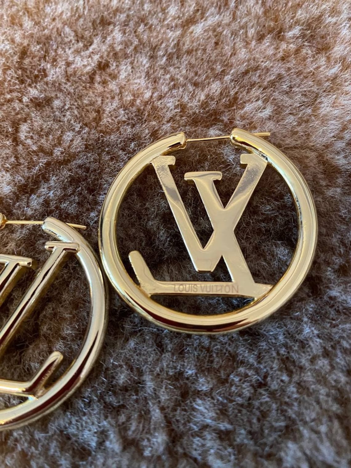 Designed 18K Gold Plated LV Logo Earrings Etsy