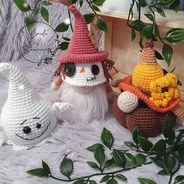 Décoration halloween crocheté main, Gnomes halloween, Fantôme