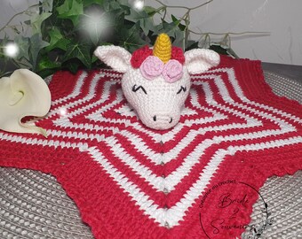 Unicorn star doudou - Soft cuddly toy - Hand crocheted flat doudou