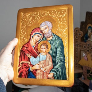 Icon of Holy Family. Byzantine christian religious icon. Christian Gift