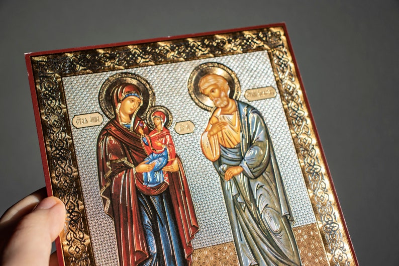 Icon of St. Joachim and Anna With Virgin Mary. Golden Foil Etsy
