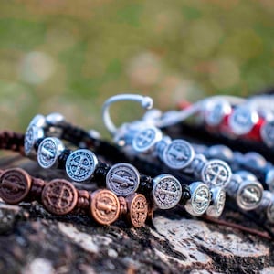 St. Benedict bracelet with 10 medals / colors available: black, red, green, gray, coffee / hand woven