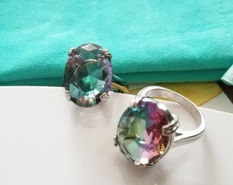 Mystic topaz ring, Stone in varying colors Sunstone, Elegant jewelry, 925 sterling silver ring A real favorite