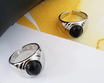 925 Sterling Silver Ring, Natural Onyx Stone Creative Shape, Adjustable Ring, Minimalist Cocktail Ring