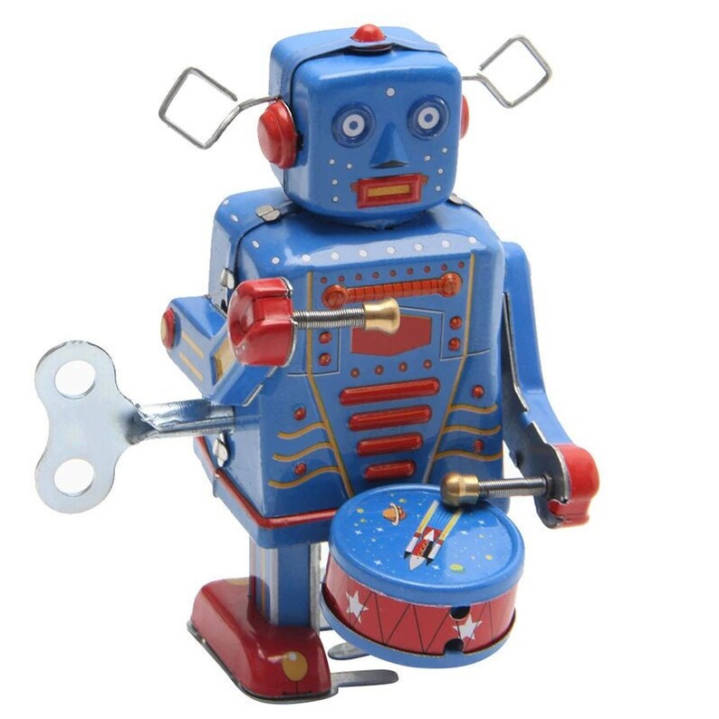 Classic Wind Up Walking Drummer Robot Clockwork Mechanical Tin Toy Xmas Gift