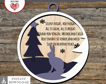Layered Bunny Christmas Ornament SVG, Glowforge Laser Cut File