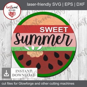 Sweet Summer watermelon sign, watermelon sign SVG, summer decor SVG, round wood sign, farmhouse decor, Glowforge Svg, laser cut file