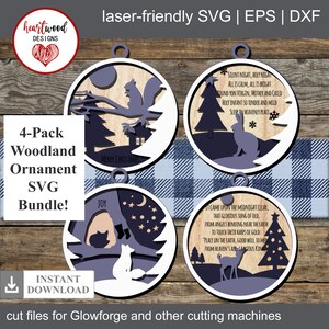 Set of 4 Woodland Animal Ornaments SVG, Christmas Ornaments SVG, Farmhouse Style SVG, farmhouse decor, Glowforge Svg, laser cut file