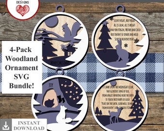 Woodland Animal Christmas Ornaments SVG, Laser Cut File (Digital Download)
